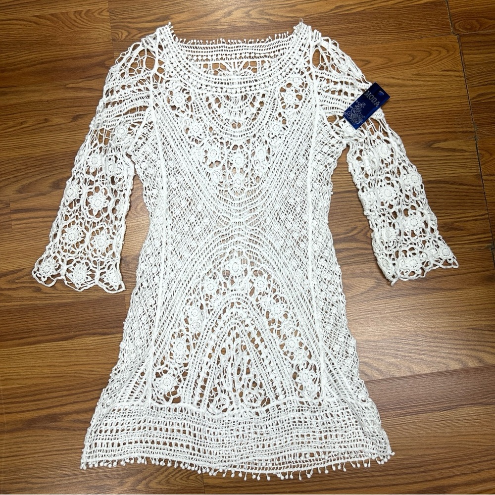 Moda White Crotchet Beach Pool Cover Up Dress NWT